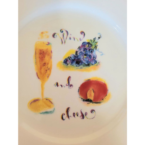 Rosanna Studio Wine & Cheese Plates Set of 4, White and Gold, 8" Diameter - Picture 5 of 9